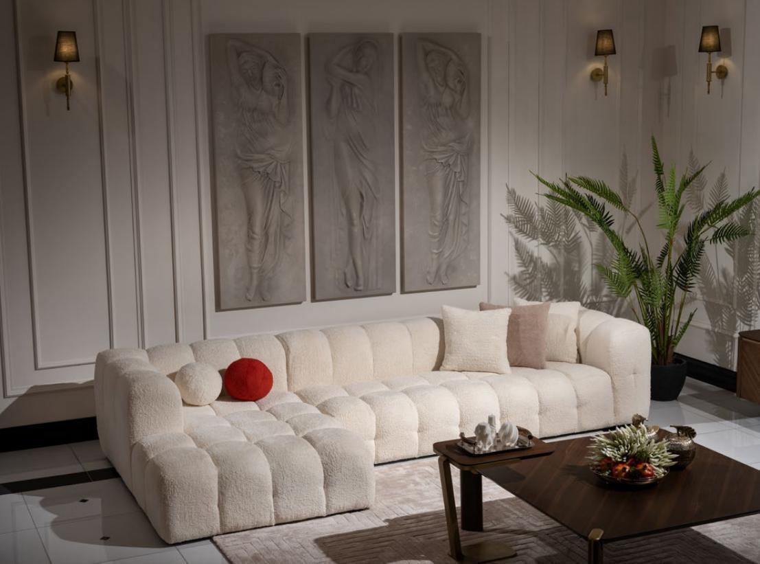Ecksofa Stoffsofa Polstersofa Moderne Luxus Sofa Relax Weiß Sofas