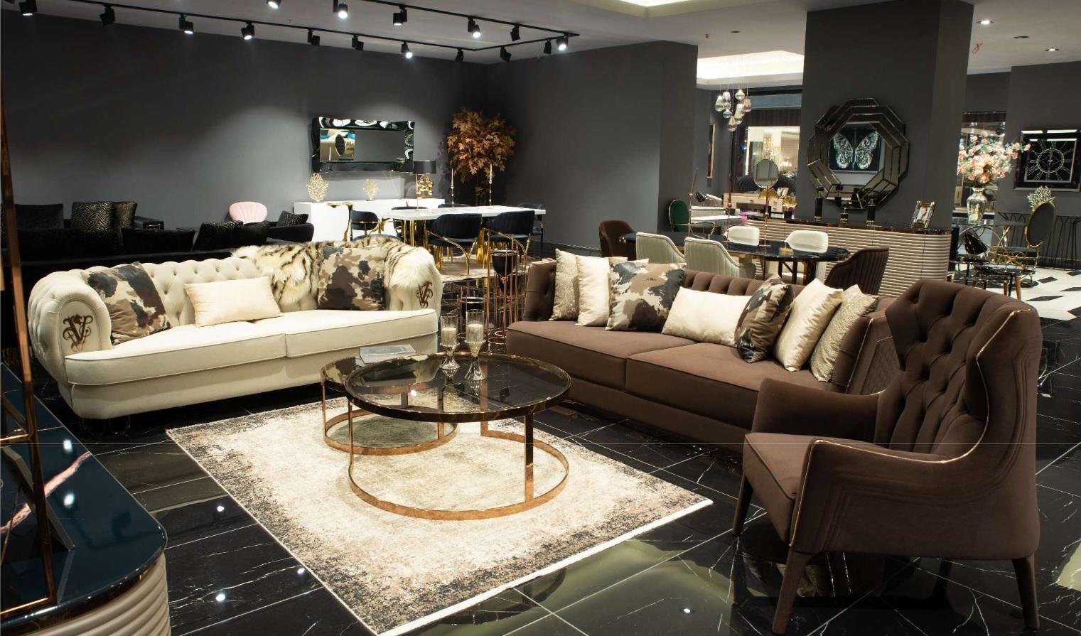 Sofagarnitur Dreisitzer Stoffsofa Sessel Polstersofa Braun Set Sofas