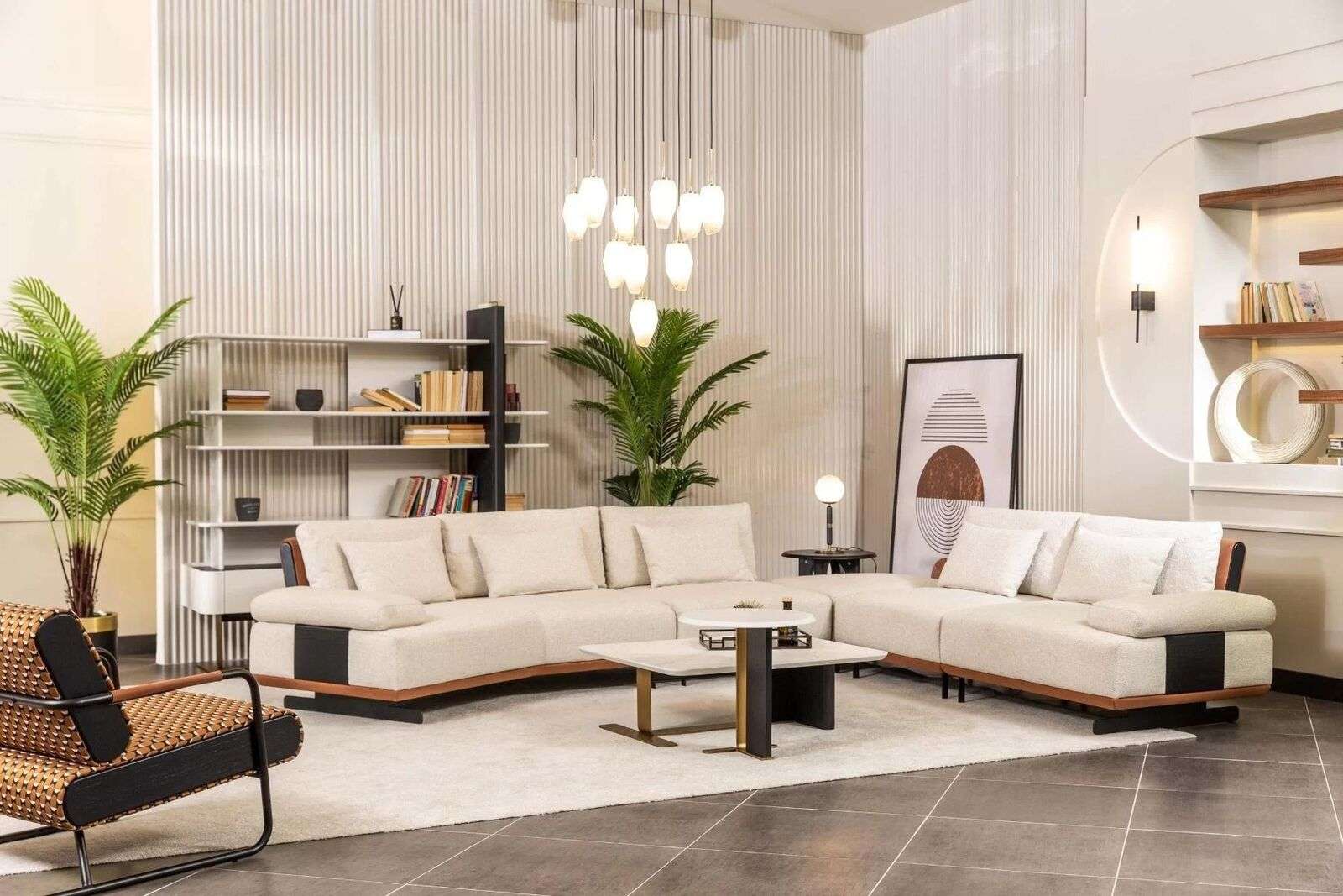 Garnitur Ecksofa L Form Sessel Stoffsofa Couchtische Polstersofa Beige