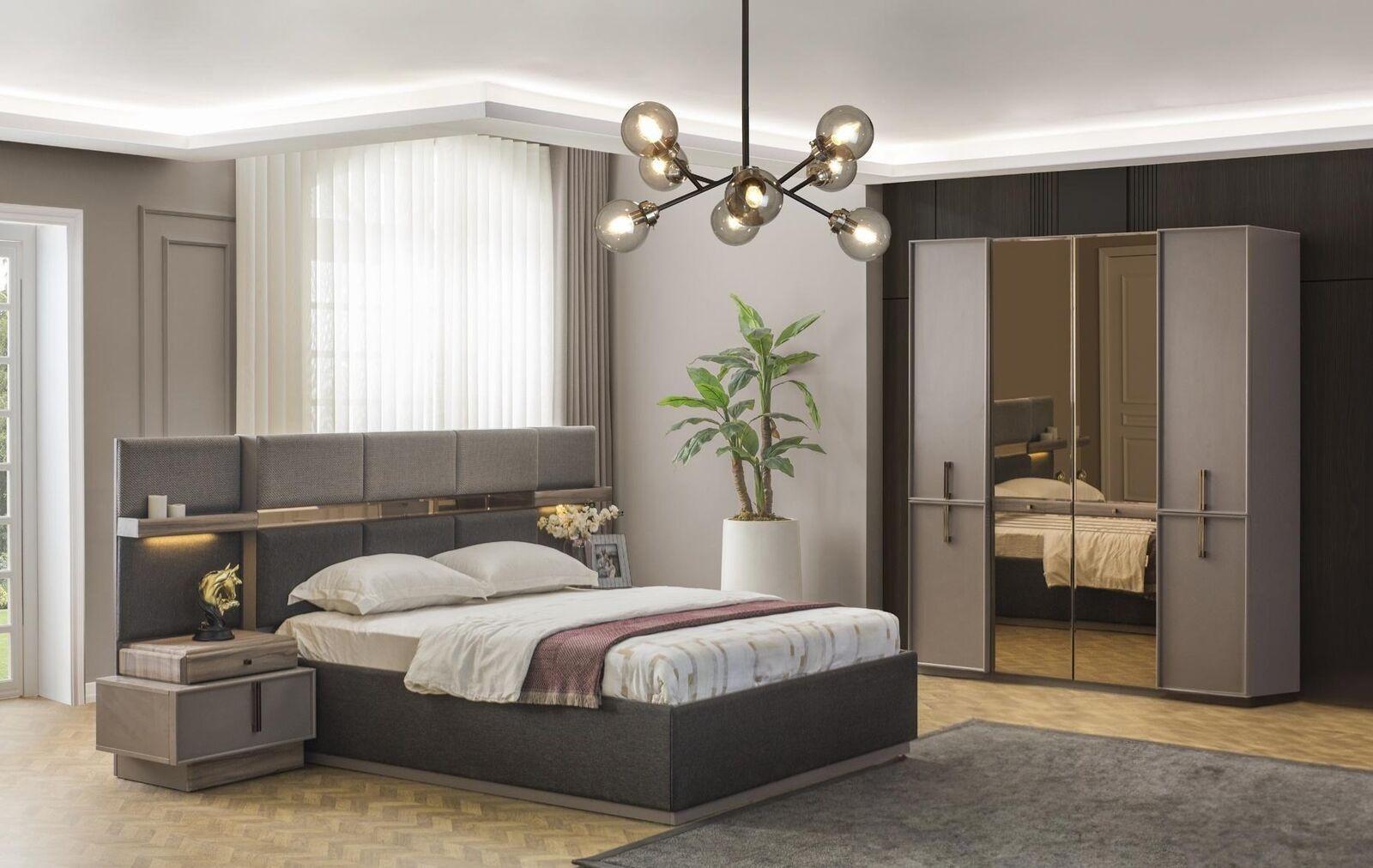 Doppelbett Komplette Schlafzimmer Bett 4tlg Grau Nachttische Schrank