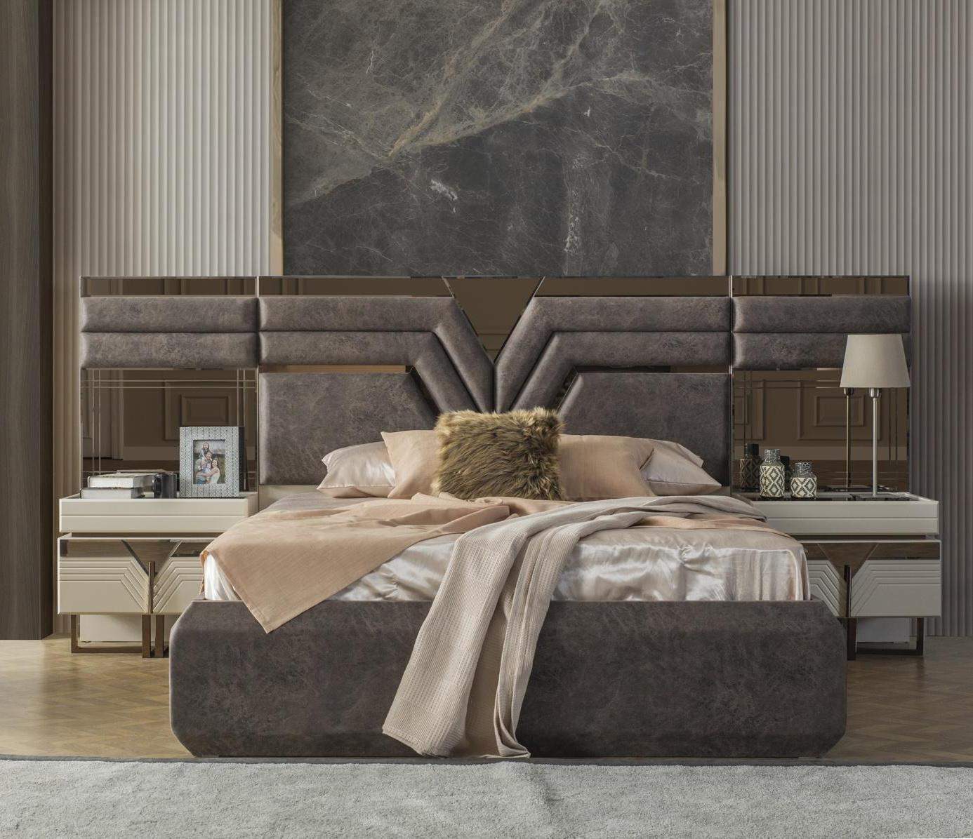 Schlafzimmer Garnitur Doppelbett Bett Nachttische Set 3tlg Grau Modern