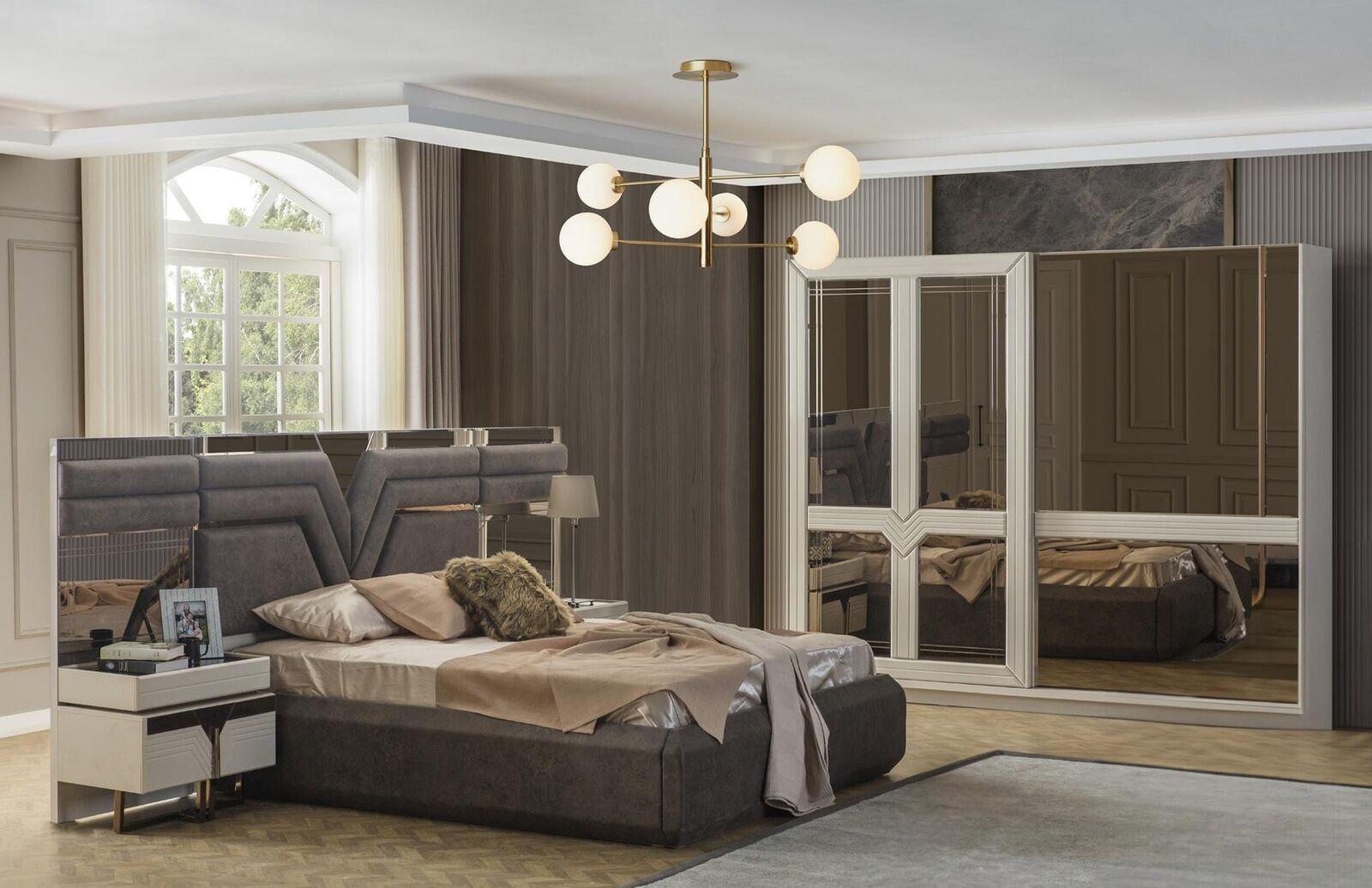 Garnitur Schlafzimmer Doppelbett Bett Nachttische 4tlg Grau Schrank