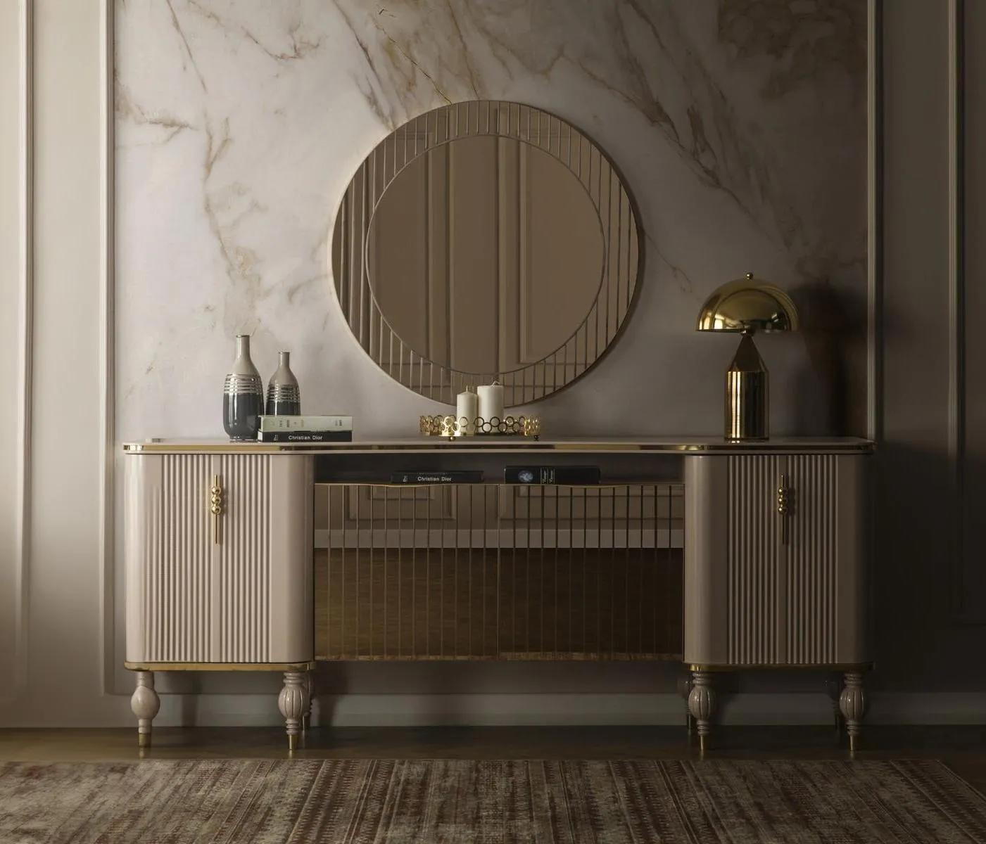 Luxuriöses Wohnzimmer Set Modernes Sideboard Glas Spiegel Anrichte