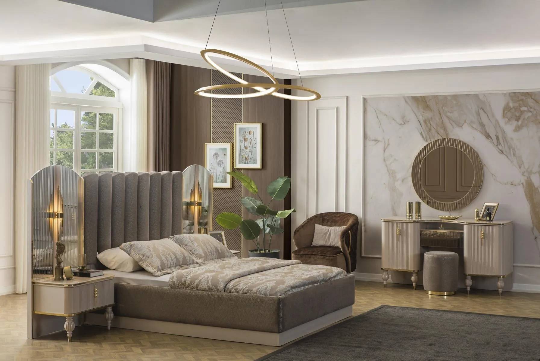 Graue Schlafzimmer Garnitur Doppelbett Schminktisch Konsole Nachttische