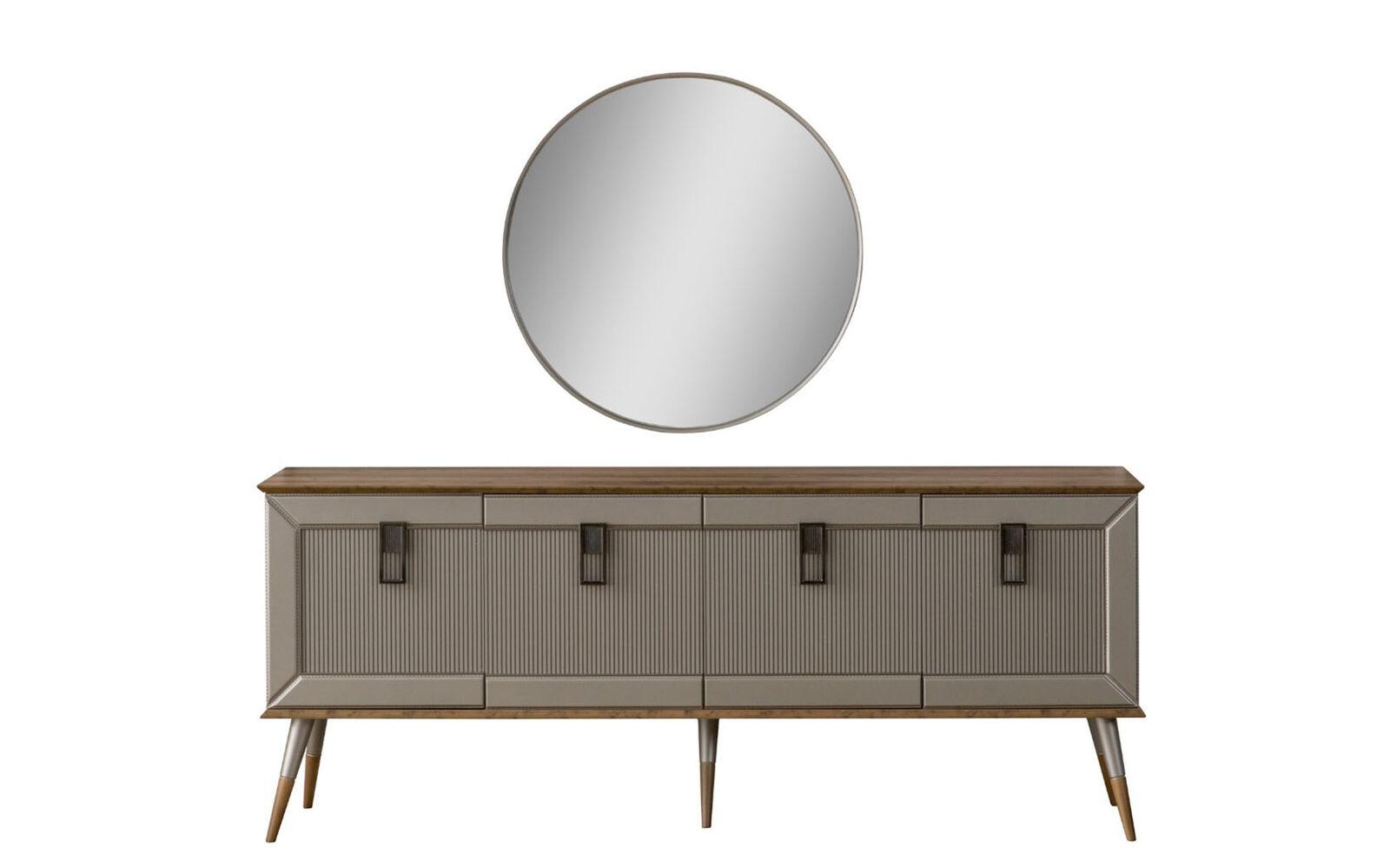 Robuste Anrichte Designer Sideboard Luxuriöser Rundspiegel Schrank 2tlg