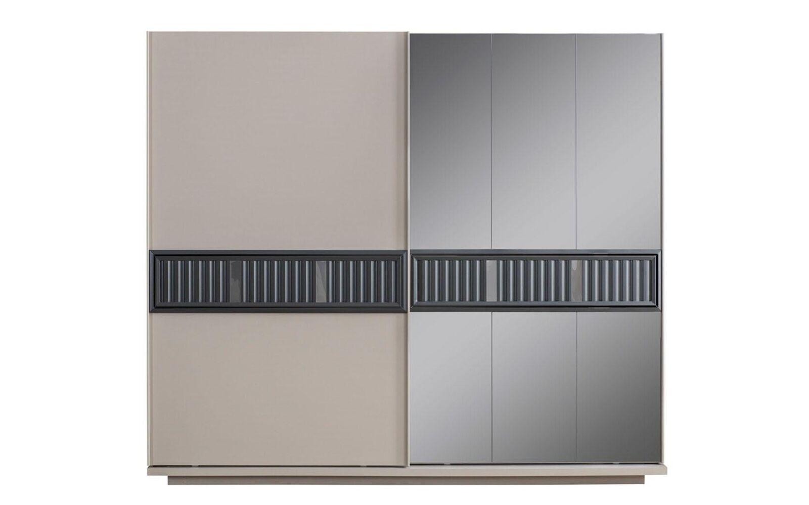 Moderner Beiger Schlafzimmer Kleiderschrank Spiegelschrank Holz Möbel