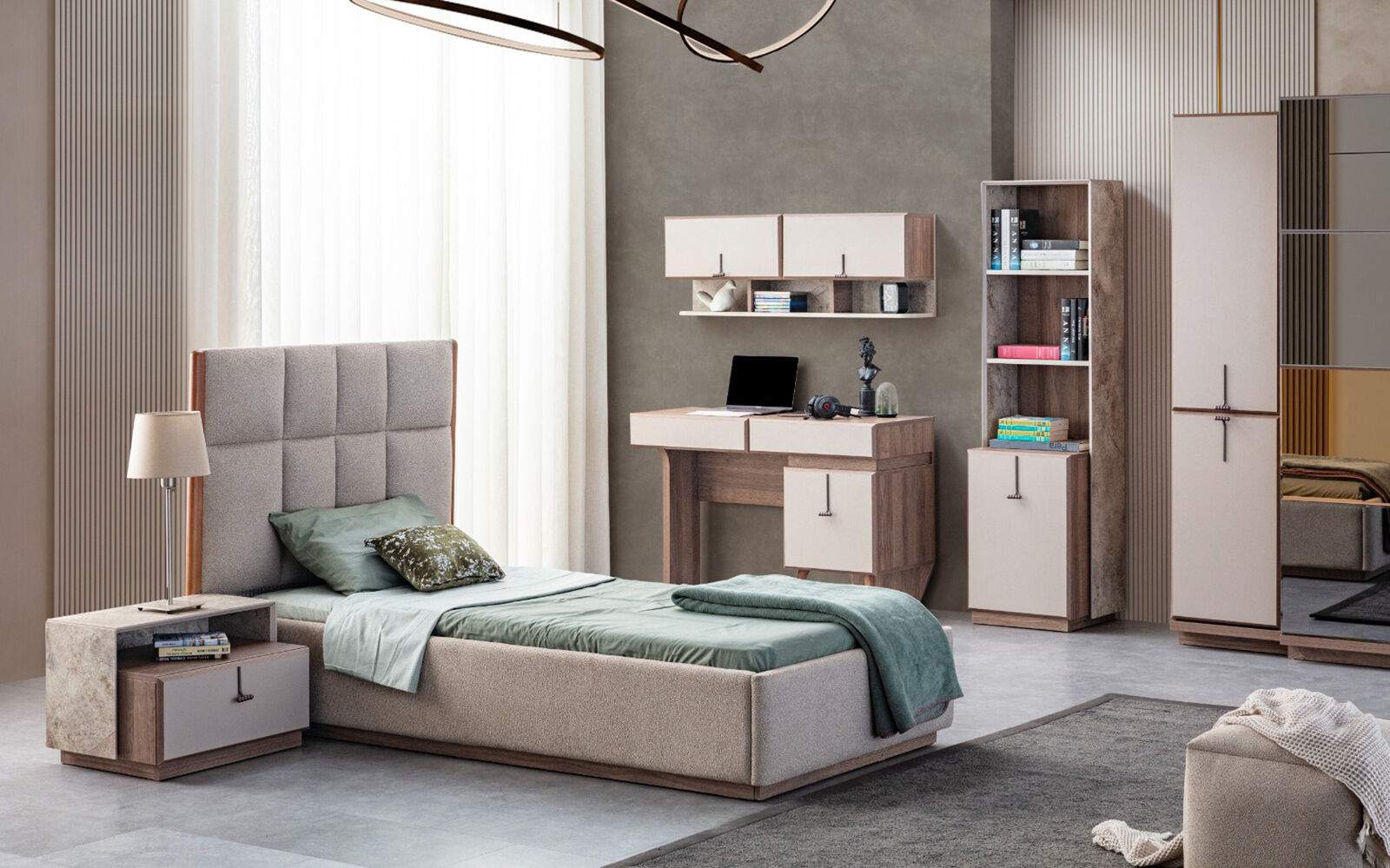 Komplette Kinderzimmer Garnitur Luxus Bett 1x Nachttische Bücherregal