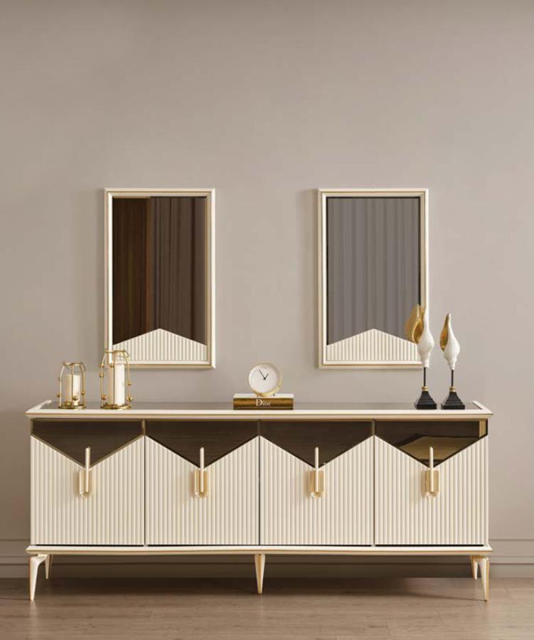Luxus Sideboard Anrichte Schrank Kommode Holzschrank Holz Beige Gold