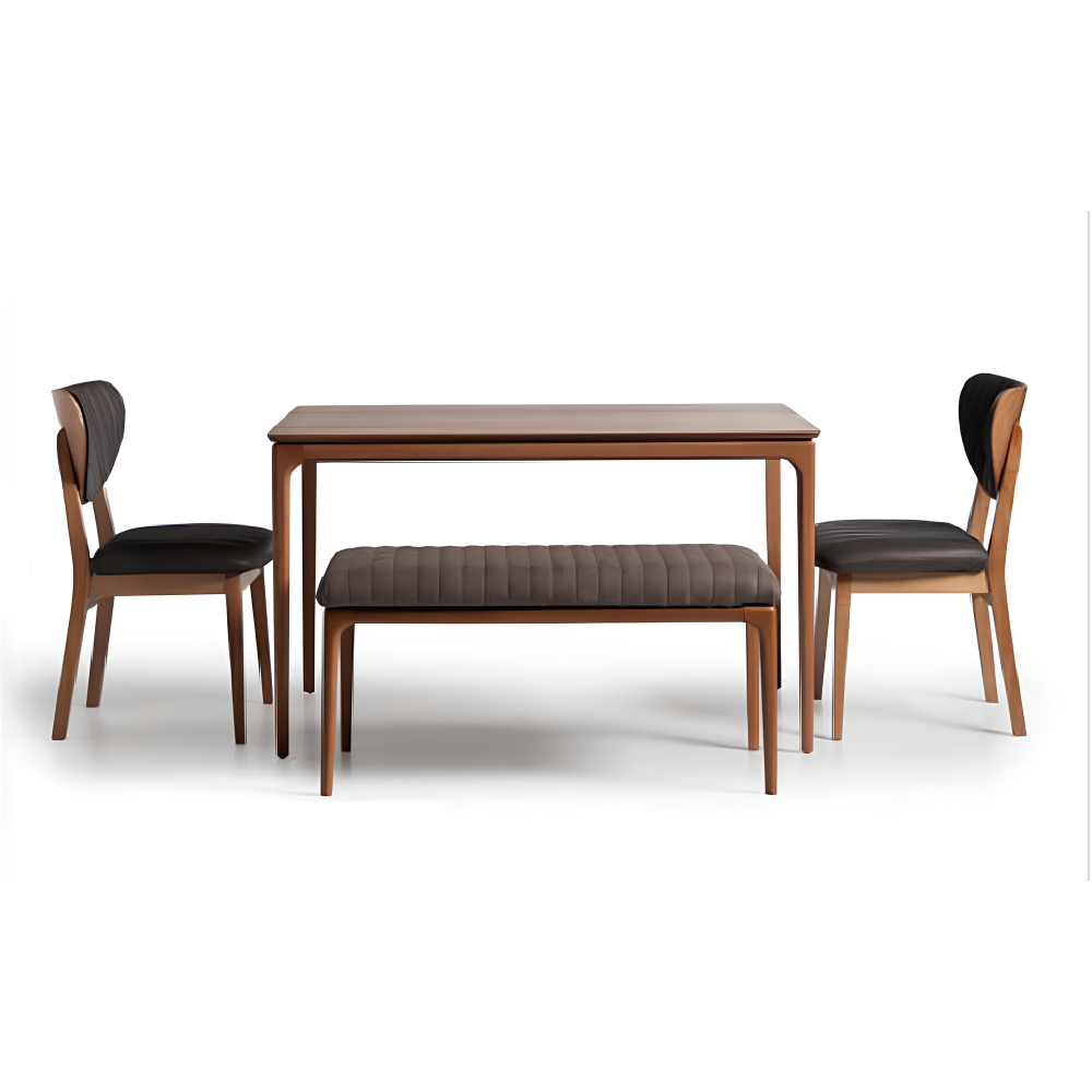 Essgruppe Holz Esszimmer Esstisch Stühle 6tlg Braun Essecke Bank Stoff