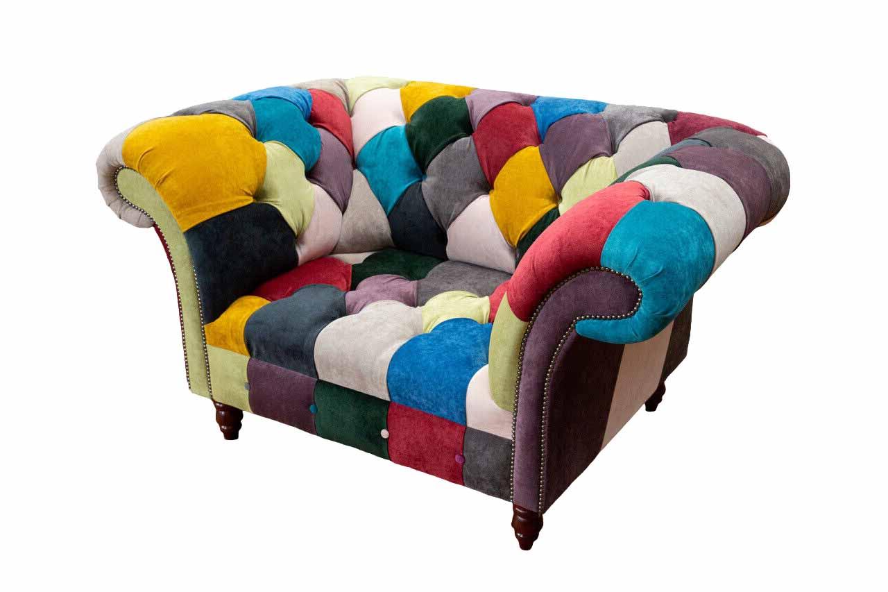 Sessel Design Chesterfield Lounge Mehrfarbig Sofa Einsitzer 130cm