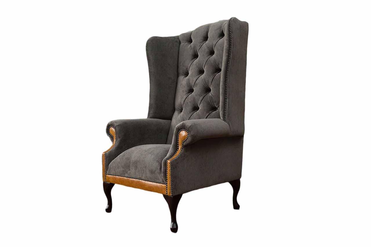 Ohrensessel Chesterfield Sofa Couch Polster 1 Sitzer Sessel Textil Grau