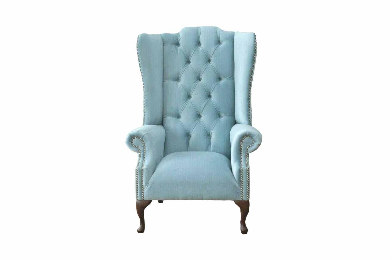 Babyblauer Ohrensessel Sessel Design Polster Sofa Couch Chesterfield Textil