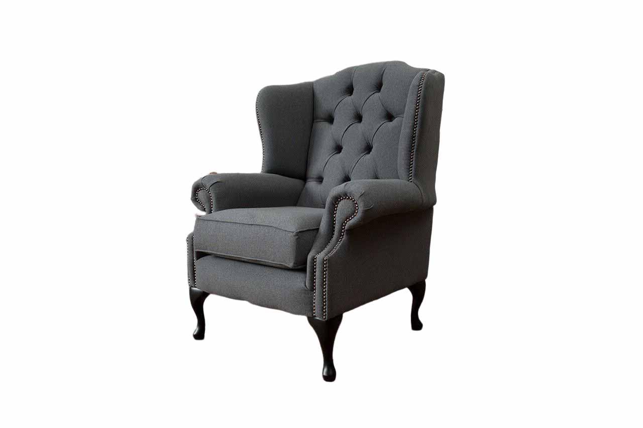 Grau Ohrensessel Sessel Design Polster Sofa Couch Chesterfield Textil