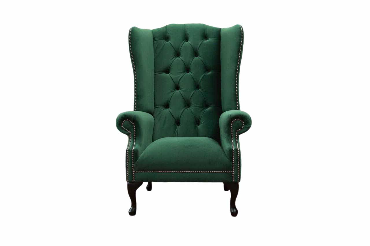 Grüner Ohrensessel Sessel Design Polster Sofa Chesterfield Textil Wohnzimmer