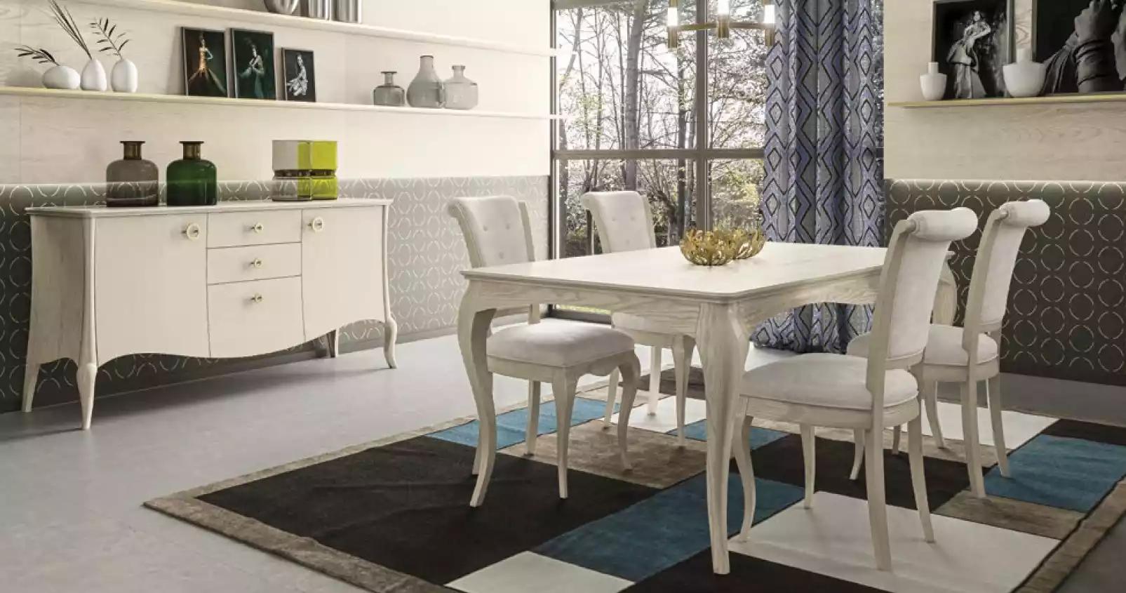 Esszimmer Set Weiß Esstisch Luxus 4x Stühle Elegantes Design Neu 6tlg.