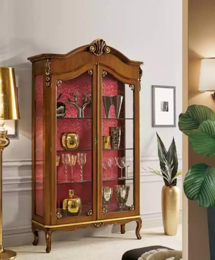 Vitrine Holz Möbel Glas Schrank Braun Vitrinen Wohnzimmer Anrichte Neu