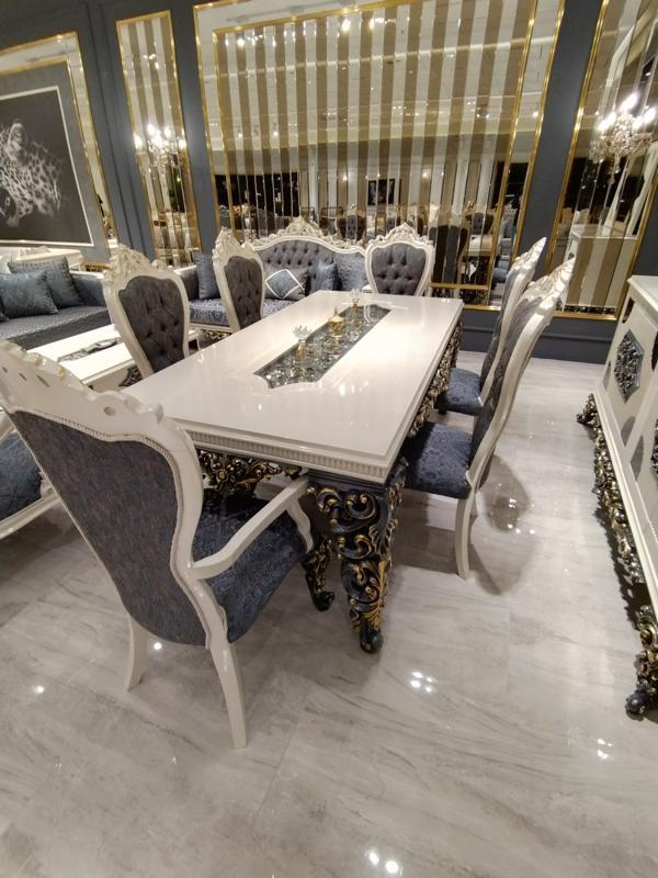 Glamouröses Esszimmer Set Esstisch + 6x Stühle + Kommod mit Spiegel 8 tlg