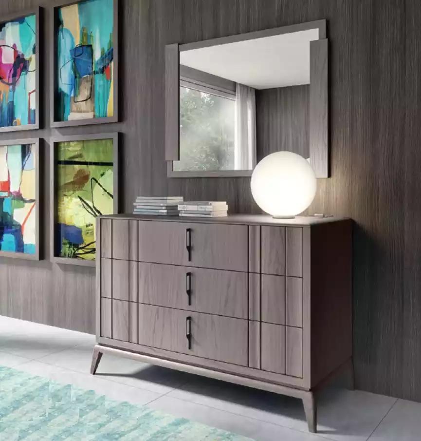 Schlafzimmer Set Luxus Kommode Spiegel Design Sideboard braun 2tlg Holz