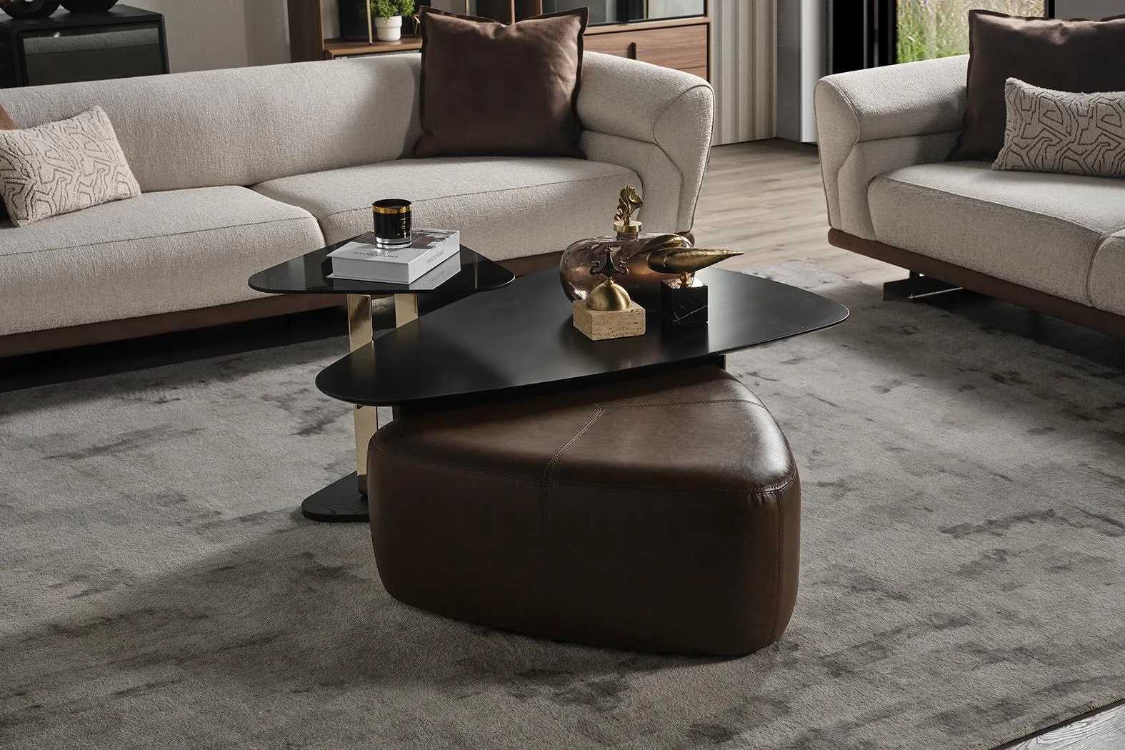 Wohnwand Couchtisch Beistelltisch Hocker Wohnzimmer Set 3tlg.