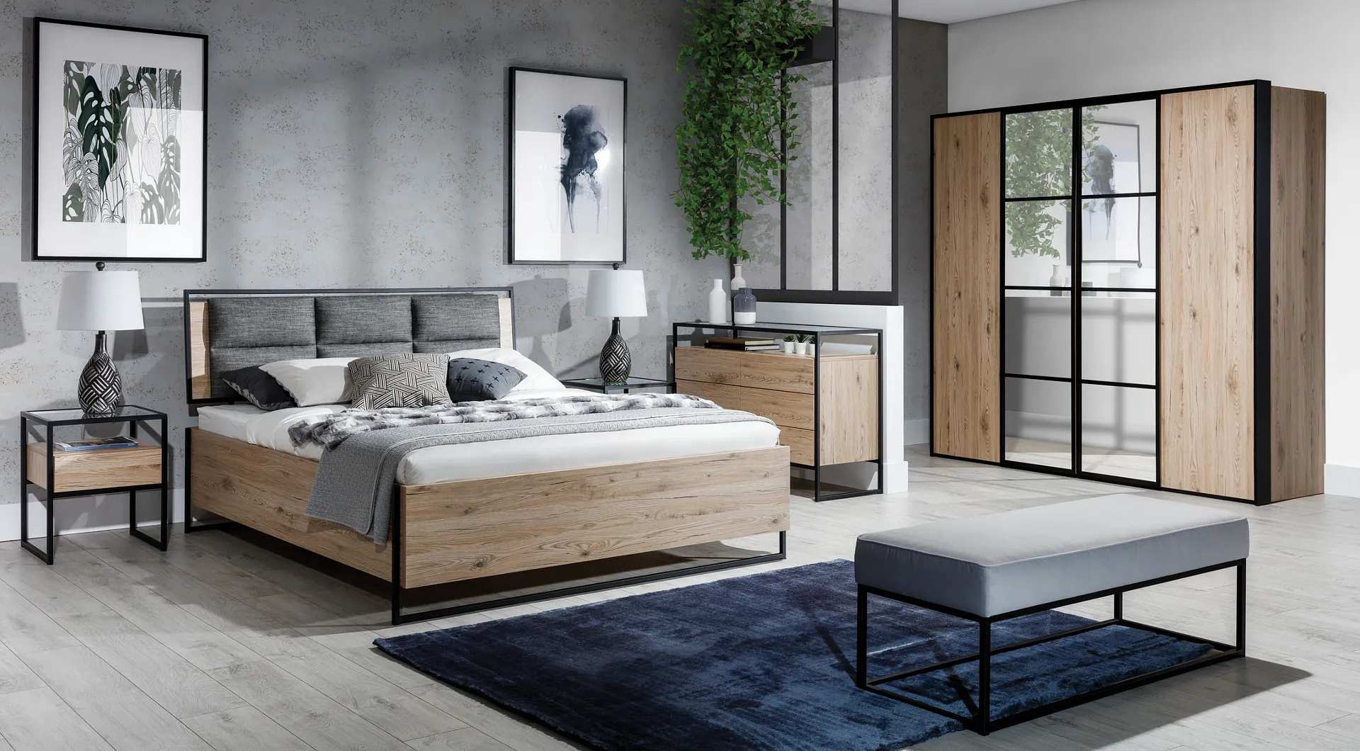 Modernes Schlafzimmer Set Bett Kleiderschrank Kommode 5tlg Garnitur