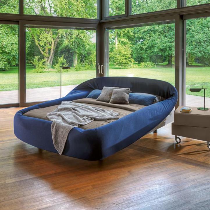 Blaues Halbrundes Doppelbett Designer Betten Schlafzimmer Luxus Möbel1