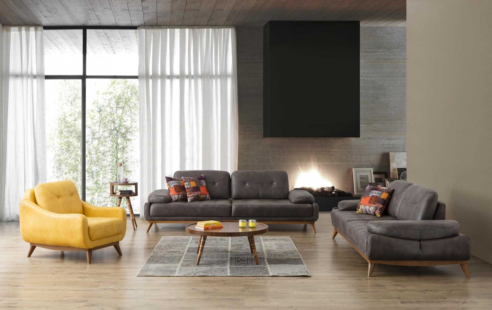 Stilvolle Wohnzimmer Designer Garnitur Dreisitzer Moderner Sessel 2tlg