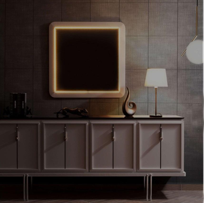 Modernes Esszimmer Set Brauner Sideboard Quadratischer Spiegel 2tlg Set