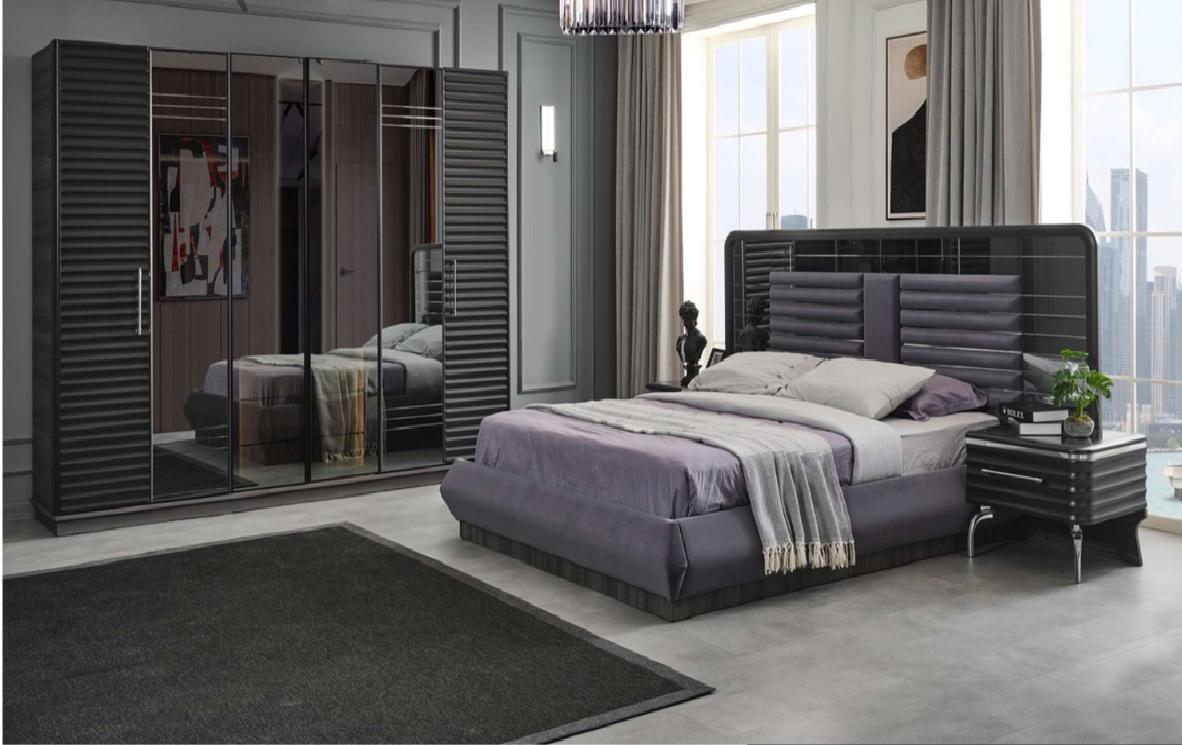 Polsterbett Holz Nachttische Kleiderschrank Designer Schlafzimmer Set