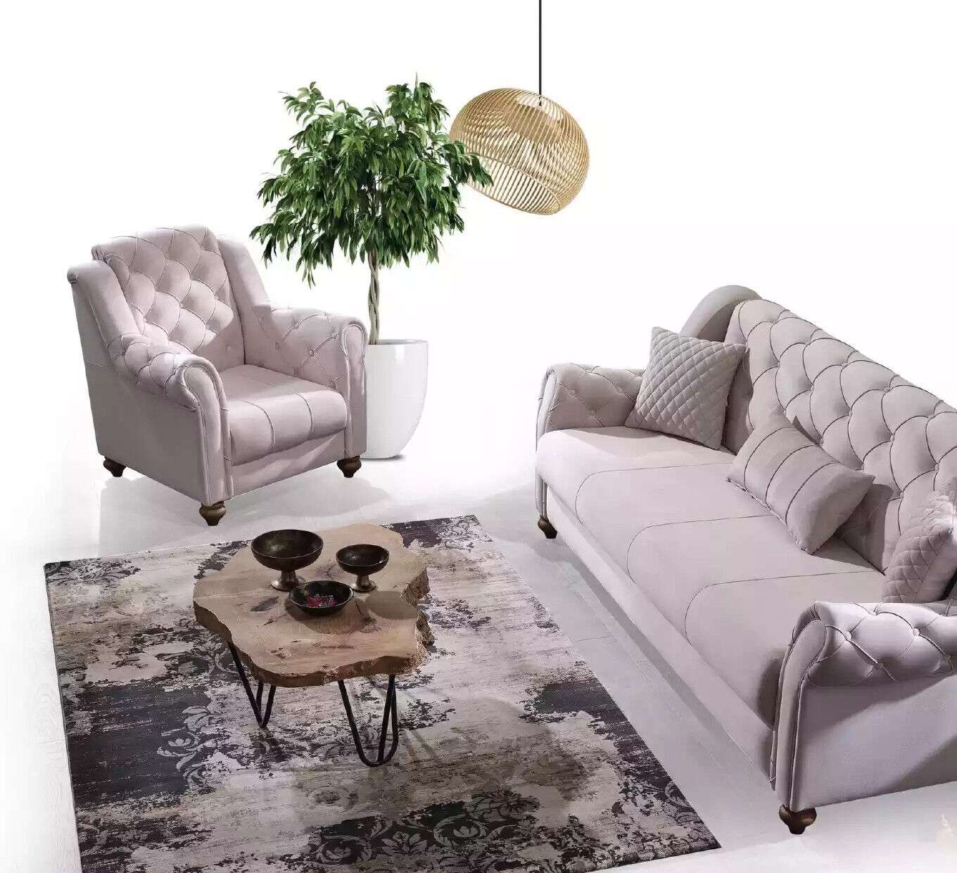 Klassische Wohnzimmer Garnitur 3+1 Couch Sitz Sofa Polster Neu Beige