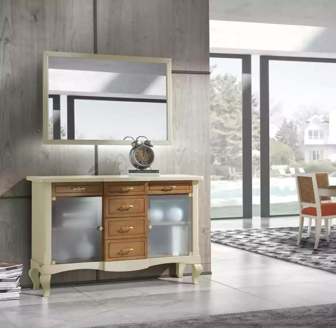 Anrichte mit Spiegel Esszimmer Garnitur Kommoden Holz luxus Möbel