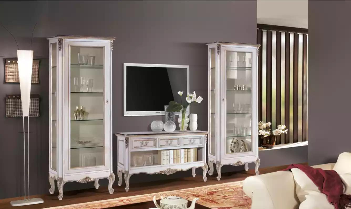 Wohnwand TV-Ständer Wohnzimmer Holz Möbel 2x Vitrine Weiß Set Neu