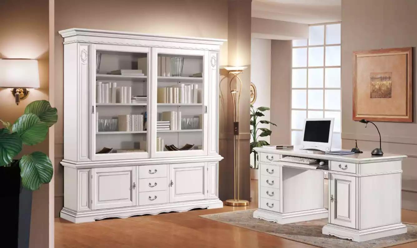 Büro Einrichtung Schreibtisch Weiß Bücherschrank Klassischer Set 2tlg