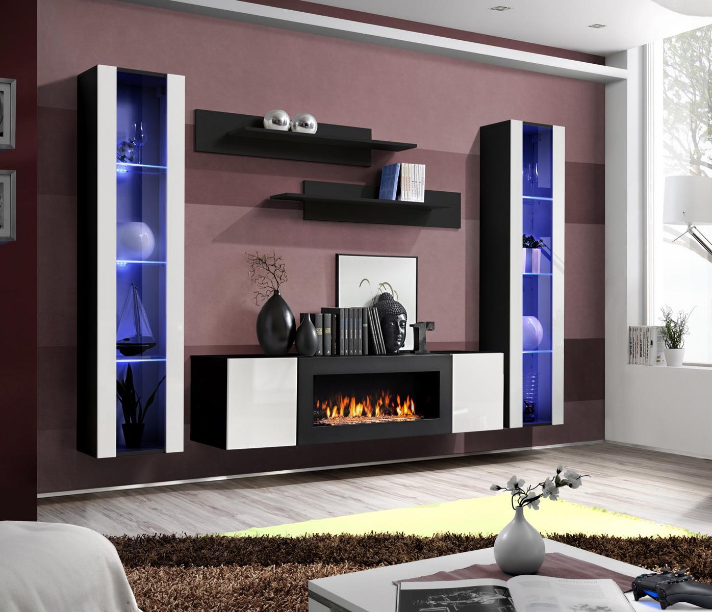 Wohnwand Wandregale Wohnzimmer Modern Luxus Set 5 tlg Designer Hänge Vitrine