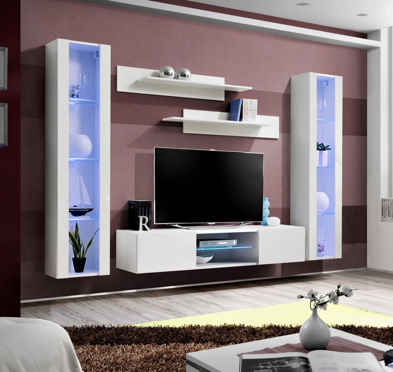 Wohnwand Hänge Vitrine Wohnzimmer TV-Ständer Sideboard Wand Regale Komplett