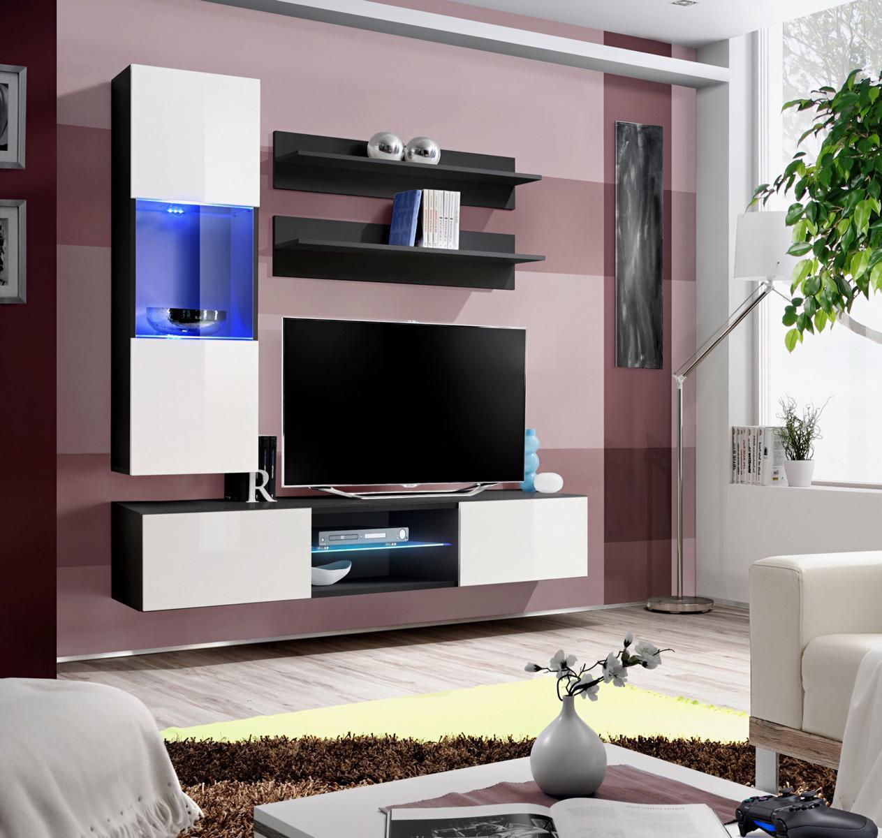 Designer Wohnwand Modern TV-Ständer Hänge Vitrine Wandregale Wohnzimmermöbel