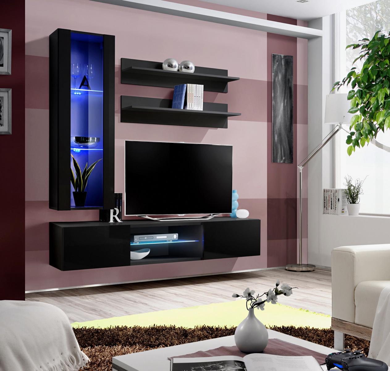 Wohnwand Set Wohnzimmermöbel Hänge Vitrine Wandregale TV-Ständer Sideboard