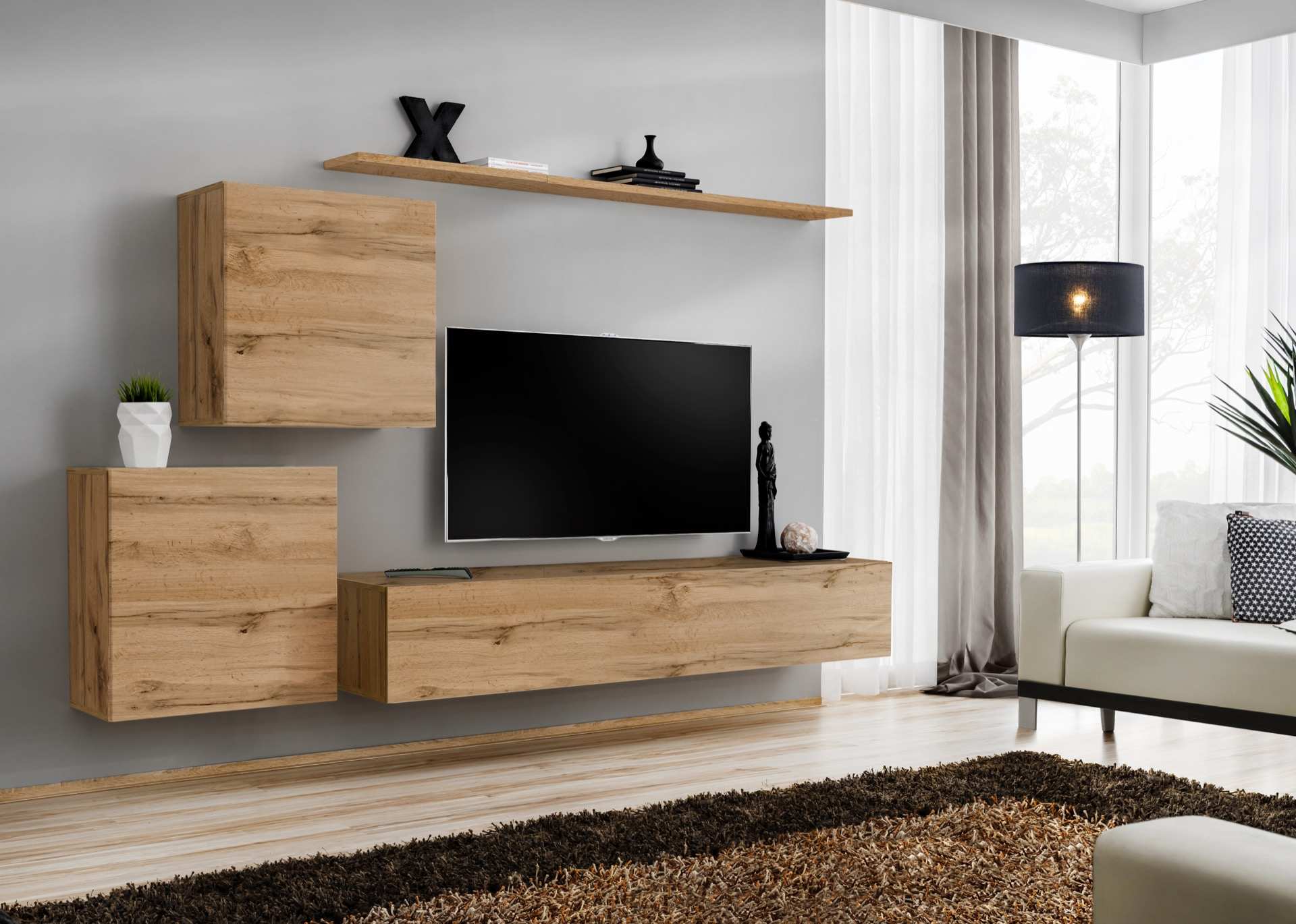 Wohnwand TV-Ständer Wohnzimmer Set 4tlg Wohnmöbel Modern Wohnzimmer Holz