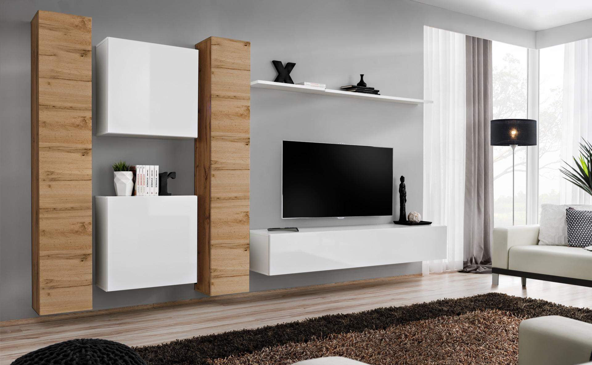 Wohnwand Weiß Holzmöbel Schrank Designer Wandschrank Komplett Wand Regal