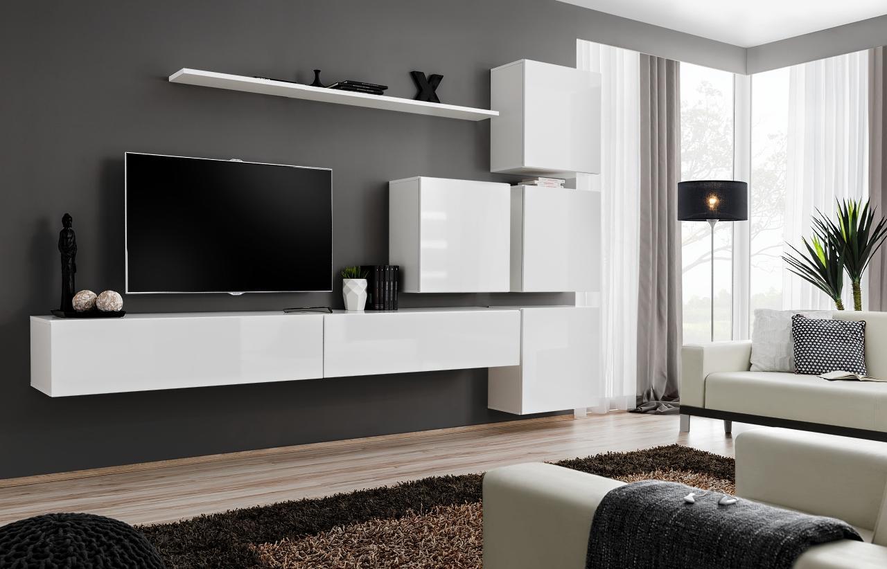 Weiß Wohnwand Komplett Set 7tlg Wand Regal Wandschrank Luxus Design Einrichtung