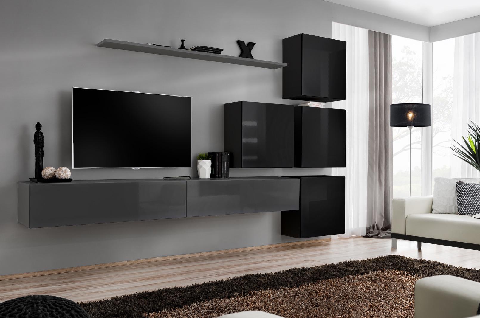 Wohnwand Set 7tlg Einrichtung Luxus TV-Ständer Modern Wohnzimmer Regal Design