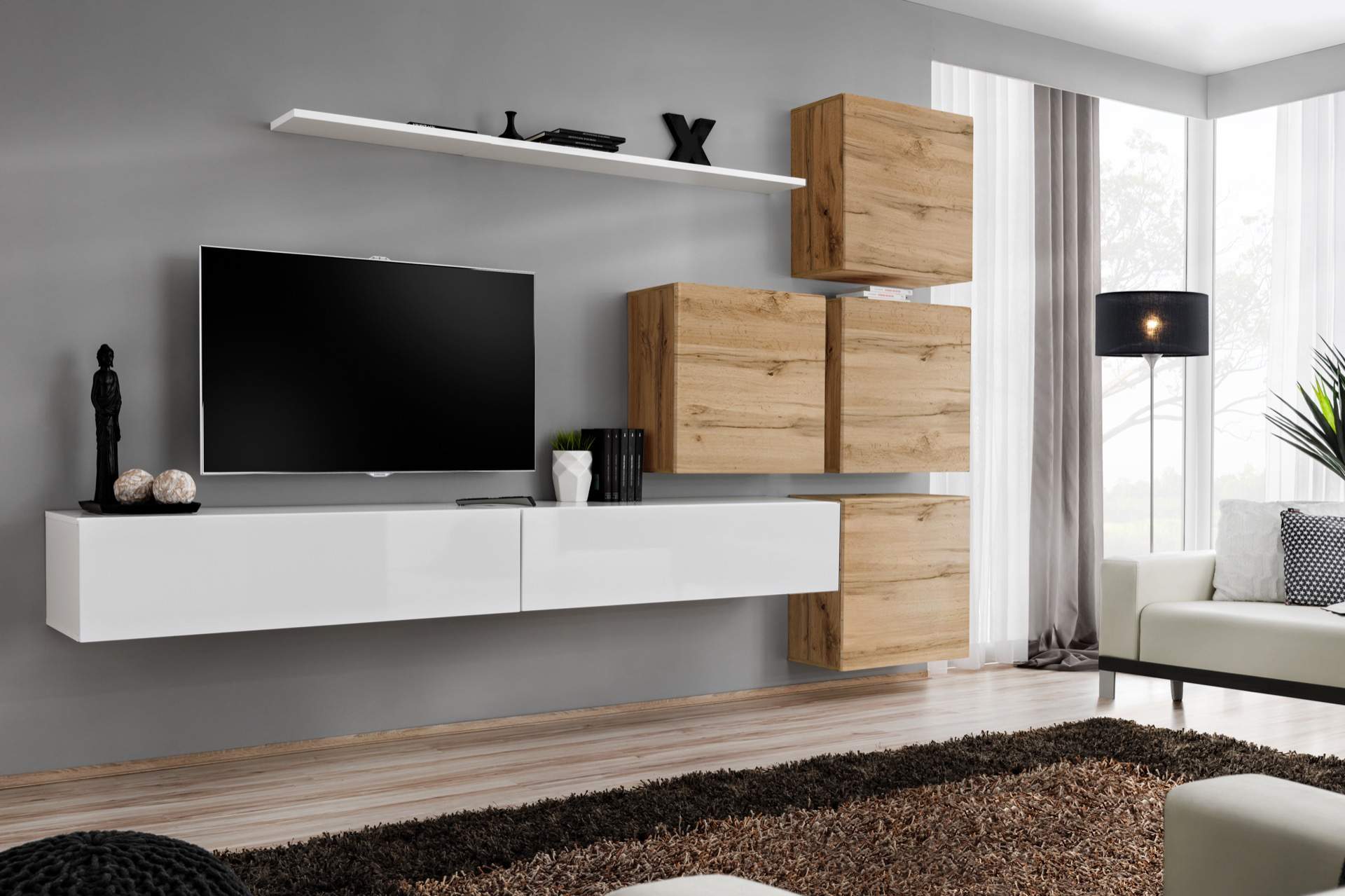 Design Wohnwand Sideboard 4x Wandschrank rtv Garnitur 7 tlg. Set Komplett