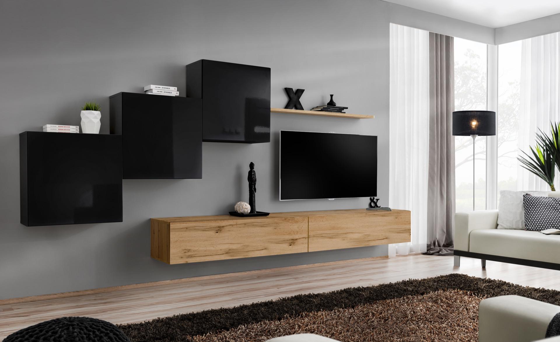 Wohnwand Braun TV Ständer Set Wohnzimmermöbel TV Ständer Sideboard Wandregal Neu
