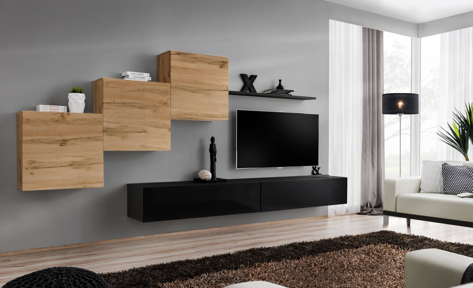 Moderne Wohnwand Einrichtung Komplett Garnitur Designer Wand Regal Sideboard