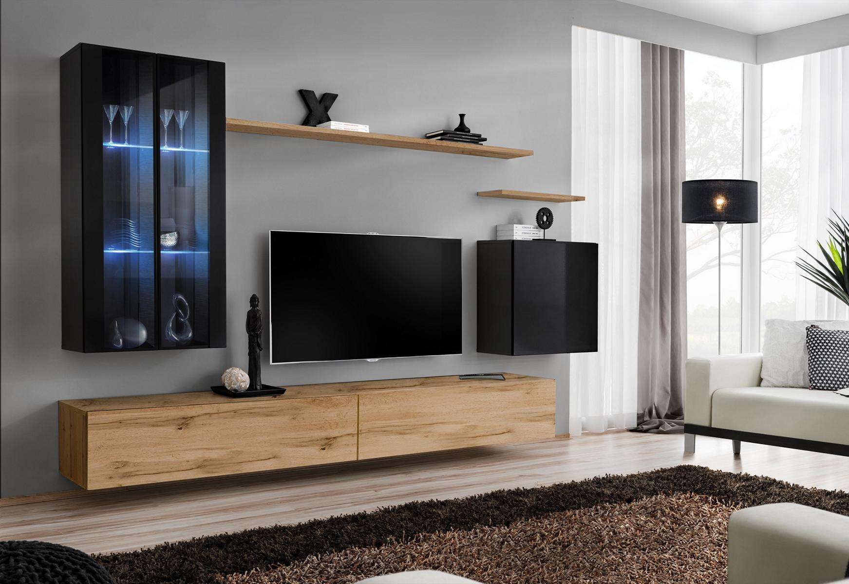 Wohnwand Hänge Vitrine Wandschrank Designer TV-Ständer Einrichtung Regale Modern