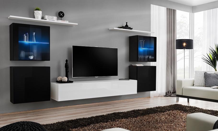 Wohnwand Weiß Wandregale TV Ständer Komplett Sideboard Hochglanz Einrichtung