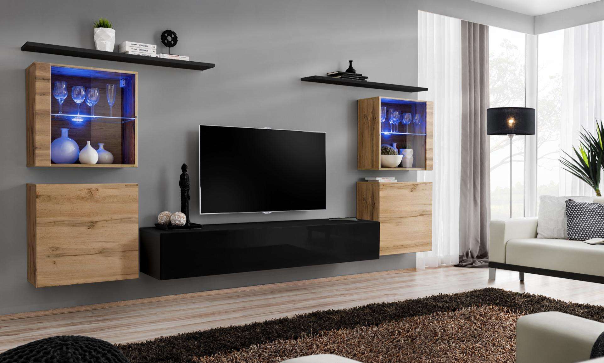 Designer Komplett Wohnzimmer Luxus Wohnwand Gruppe Modern Sideboard Einrichtung
