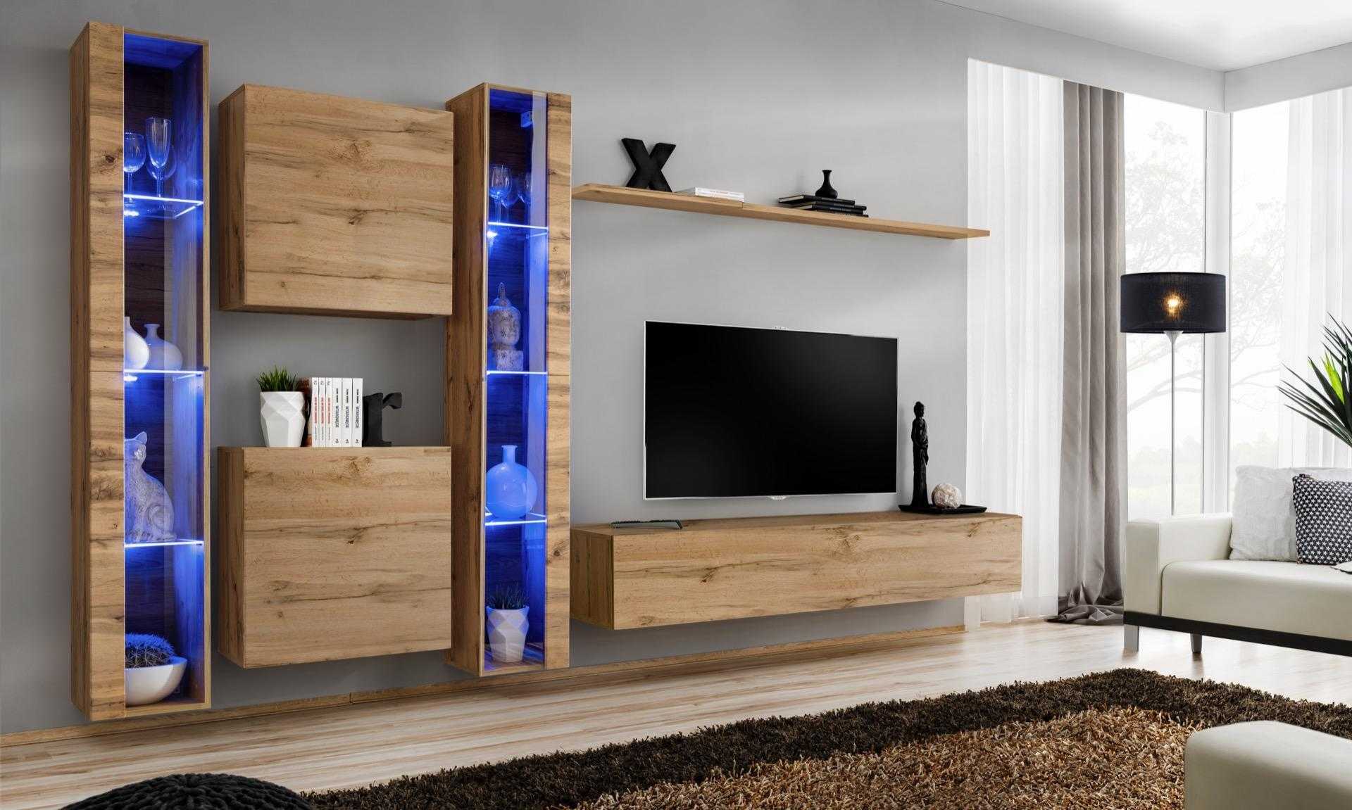 Braun Wohnwand Modern Hänge Vitrine Hänge Schrank Luxus Einrichtung Wand Set