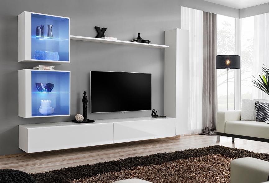 Wohnwand Set Weiß Wandschrank Komplett TV-Ständer Wand Regal Wohnzimmermöbel
