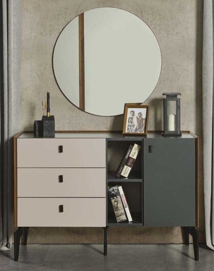 Design Schlafzimmer Komplett Set Kommode mit Spiegel 2tlg Set Holz