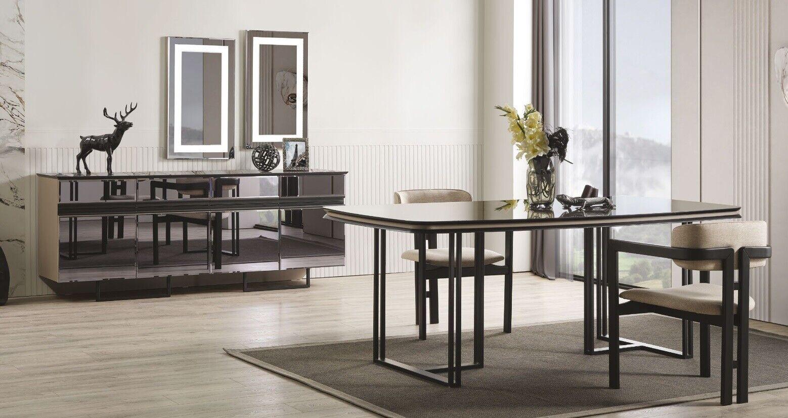 Luxus Esszimmer Set Esstisch 4x Stühle Sideboard mit 2x Spiegel Tisch